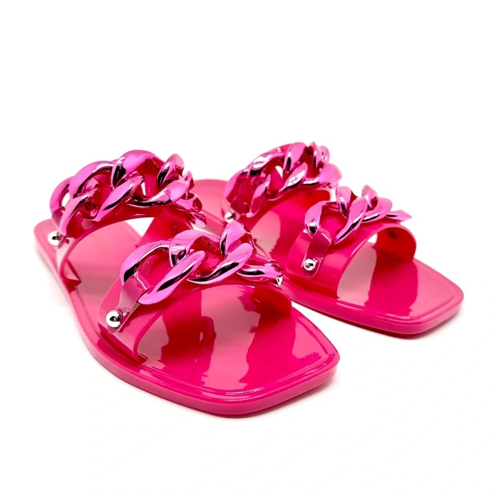 Kenneth Cole New York Women's Sandals Naveen Chain Jelly Flat Slide Pink Size 7